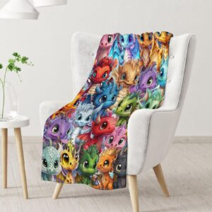 Dragon Blanket Gifts - 40x50 Inches Cute Throw Blanket for Kids, Boys & Girls - Colorful Soft Fuzzy Blankets for Couch, Sofa & Bed