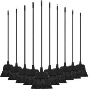 roshtia 10 pcs heavy duty broom outdoor indoor broom for floor cleaning commercial angle broom with 47 inch adjustable long handle stiff bristles broom for home garage kitchen office (black)