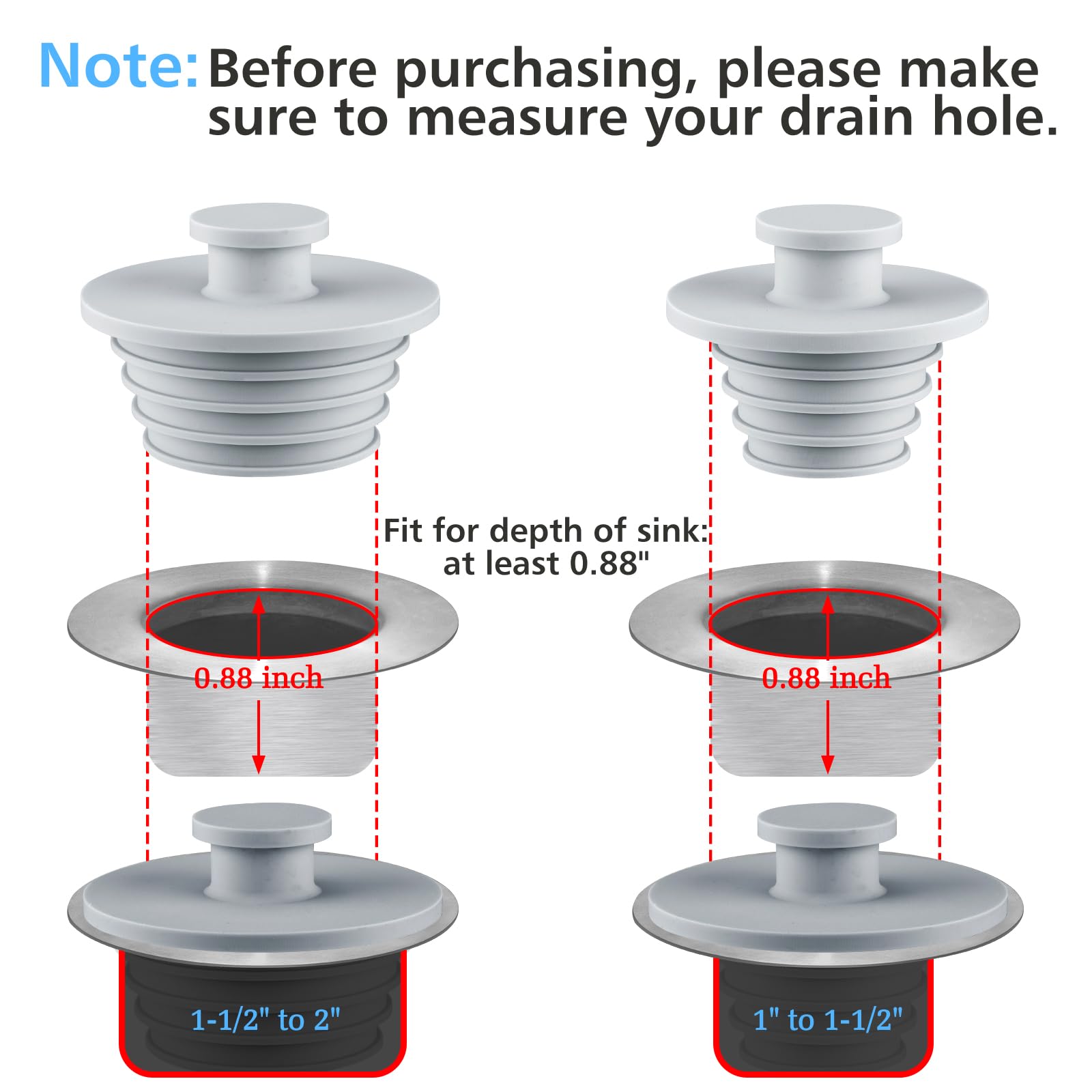 Aluvor Universal Bathtub Stopper 2pcs Sink Stopper Tub Plug Bathroom Shower Drain Plug Silicone Bathtub Drain Plug Tub Drain Stopper Washbasin Stopper