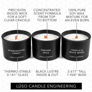 Lüso of London - Black Scented Mens Candles for Home, 3 Candles for Men Presented in a Striking Black Gift Box. The Perfect Candle Set of Manly Candles for Men. Black Candle Gifts for Men