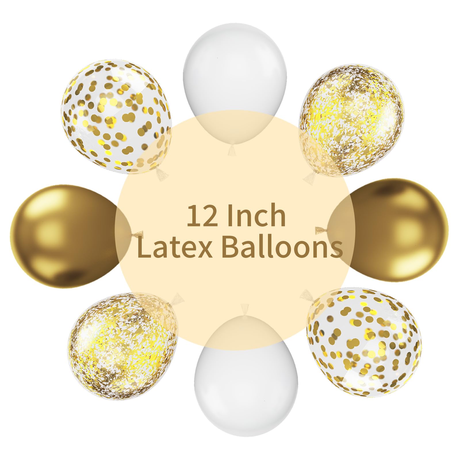 GREMAG White and Gold Balloons, 12inch Metallic Gold White Confetti Gold Balloon Kit with Ribbons, 60Pcs Latex Balloons for Birthday Wedding Engagement Bridal Shower Anniversary Graduation Baby Shower