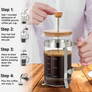 YMMIND 34 Ounces French Press Coffee Maker, Durable Bamboo Lid Handle Coffee Press, 4 Filters System, Heat Resistant Thickness Borosilicate Glass Beaker, BPA-Free Tea Pot Coffee Plunger