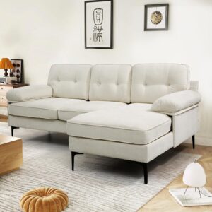 KIMOHOME 81" Modern Sectional Sofas Couches for Living Room, Chenille L-Shape Sofa Couch with w/Chaise, Small Couches for Small Spaces, Sofa with Solid Wood Frame (Beige)