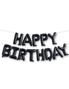 house of party happy birthday balloon - 16 inch | black mylar capital foil birthday balloons banner, black party decorations for men, women