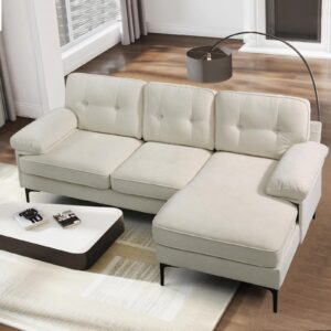 kimohome 81" modern sectional sofas couches for living room, chenille l-shape sofa couch with w/chaise, small couches for small spaces, sofa with solid wood frame (beige)