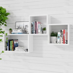 kaboon wall mount shelf set of 3, floating cube shelves for space discovery home and commercial use, large size shelves set, white