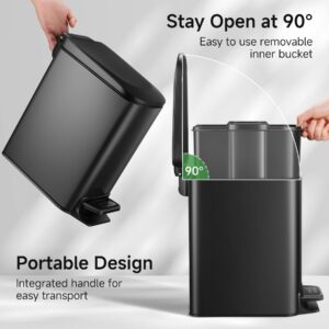 TIPGO Slim Bathroom Trash Can with Lid Soft Close, 6 Liter / 1.6 Gallon Stainless Steel Garbage with Removable Inner Bucket, Small Trash Bins for Bedroom, Office (Matte Black)