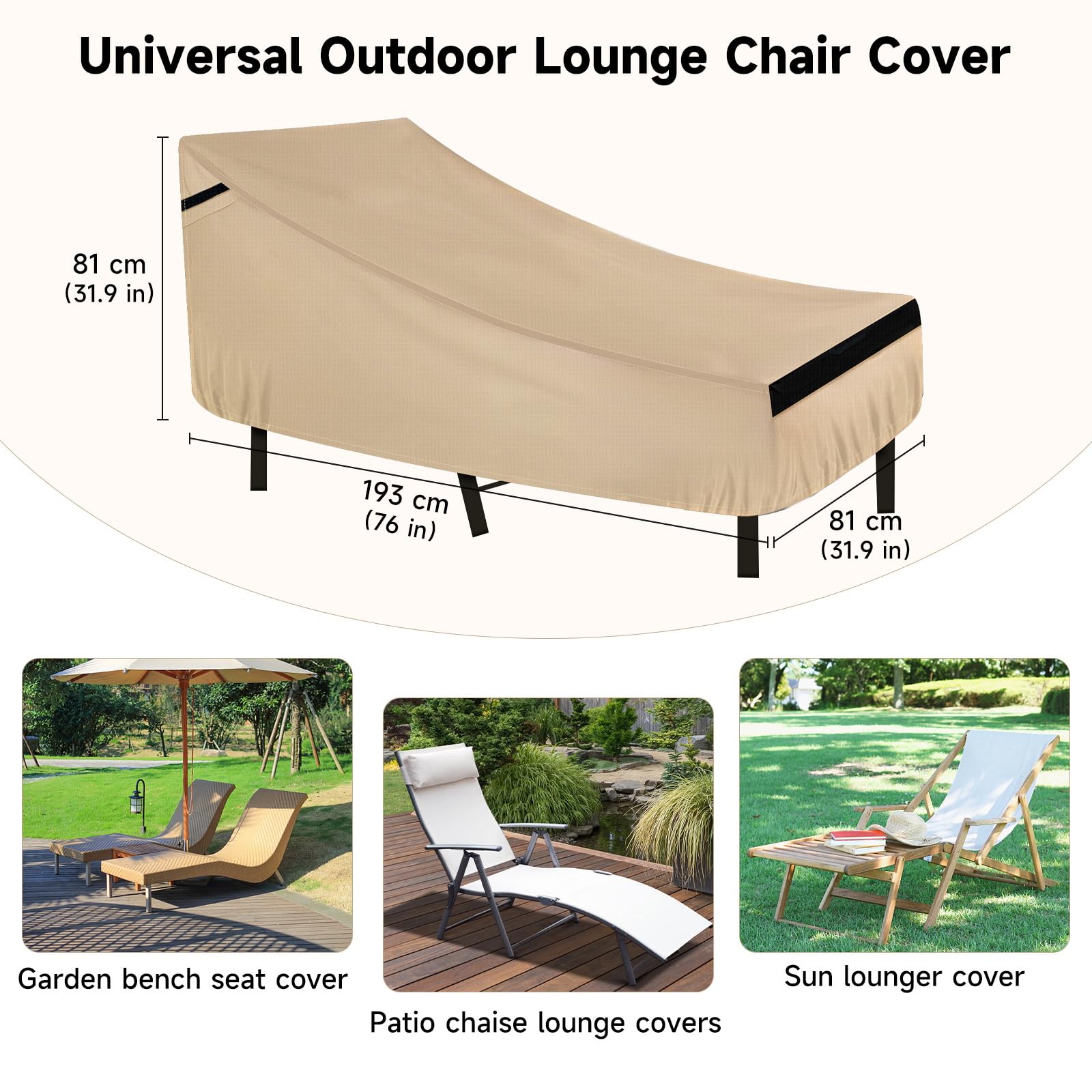 NEVERLAND Waterproof Patio Lounge Chair Cover, Outdoor Chaise Lounge Covers with Heavy Duty Material, 420D Waterproof Outdoor Chairs Cover 76L x 32W x 32H inch Golden (2 PACK)