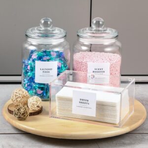 Glass Jars and Dryer Sheet Holder, Dispenser Set with Lids and Labels, Containers for Laundry Room Organization and Storage, Half Gallon Airtight Glass jars, Acrylic Storage Box for Laundry supplies,