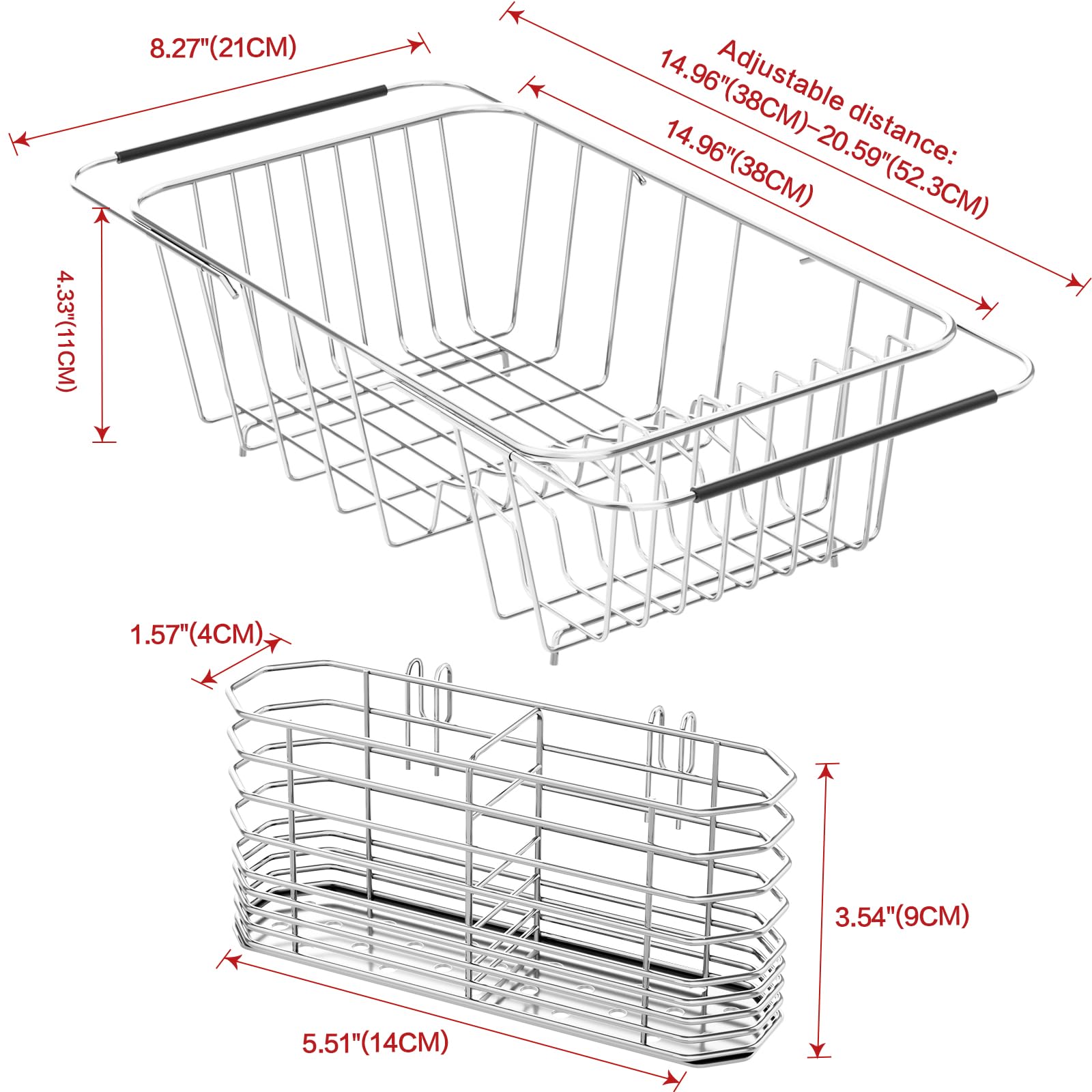 Fanbsy Small Dish Drainer Rack in Sink Adjustable, Expandable Stainless Steel Metal Dish Drying Rack Organizer with Stainless Steel Utensil Holder Over Inside Sink Counter, Rustproof(for 1-2 People)