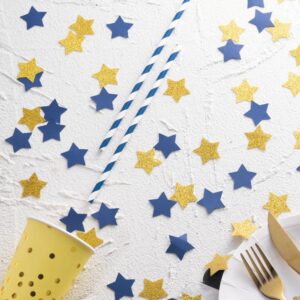 MOWO Gold and Blue Star Confetti Table Decoration for Birthday Graduation Retirement Bachelor Theme Party,1.2 inch in Diameter,200 Counts