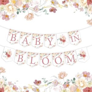 baby in bloom baby shower decorations girl - floral baby in bloom banner, pre-strung flowers baby shower banner for wildflowers boho baby shower gender reveal birthday party supplies