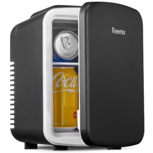 mini fridge, 3.7 liter/6 can portable cooler and warmer personal refrigerator for skin care, cosmetics, beverage, food,great for bedroom, office, car, freon-free (black2)