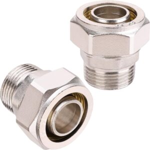 ancimoon 3/4’’ straight fittings, 3/4’’ piping x 3/4’’ male npt adapter fittings, seal tape needed, brass-nickel plated, 2pcs for garage shop compressed air line piping system kit