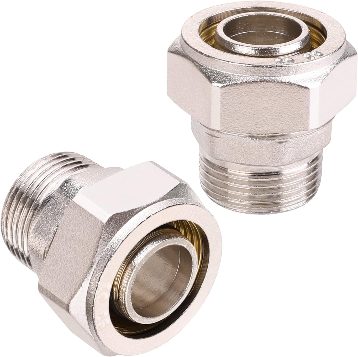 ANCIMOON 3/4’’ Straight Fittings, 3/4’’ Piping x 3/4’’ Male NPT Adapter Fittings, Seal Tape Needed, Brass-Nickel Plated, 2PCS for Garage Shop Compressed Air Line Piping System Kit