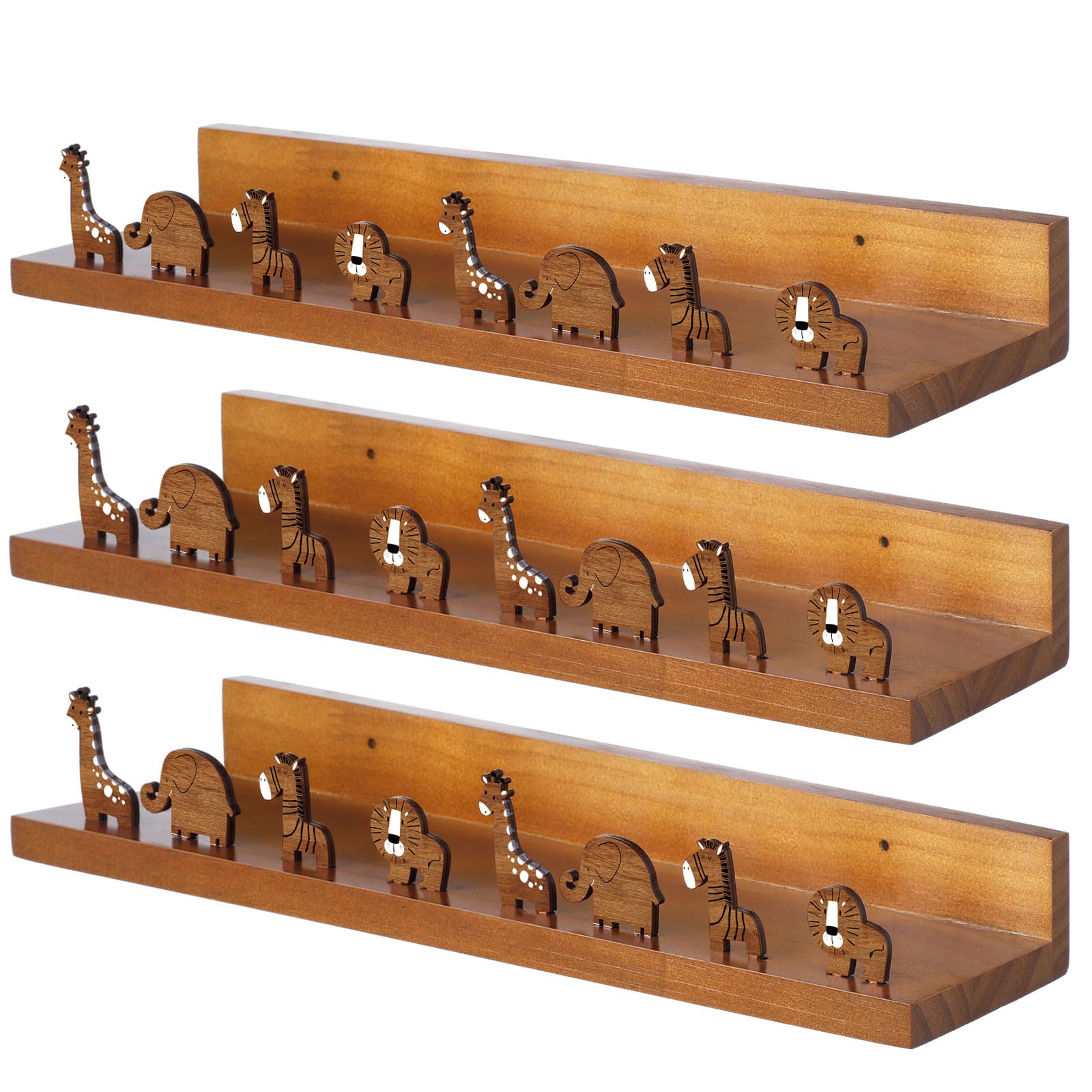 Beeveer 3 Pcs Nursery Animal Floating Book Shelves Wood Book Shelves Animal Wall Decor for Room, Nursery Room Decor and Books, Toys, Photo Frames Storage