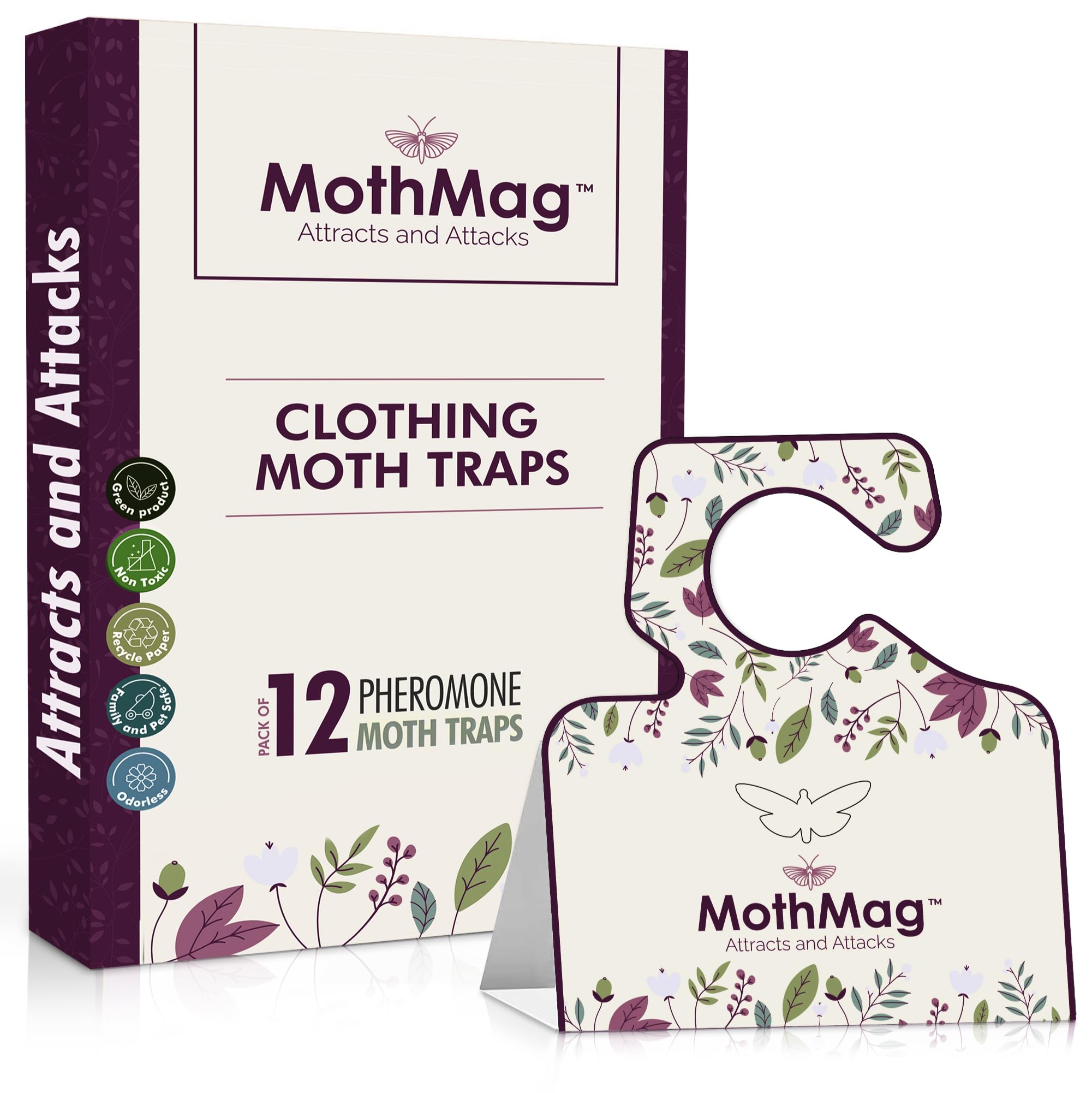 MothMag Moth Traps for Clothes, Closets, Fabrics, and Carpets, Clothes Moth Traps, Closet Moth Traps, Clothing Moth Pheromone Traps, Mothballs Alternative, Moth Repellent for Closets (12 Pack)