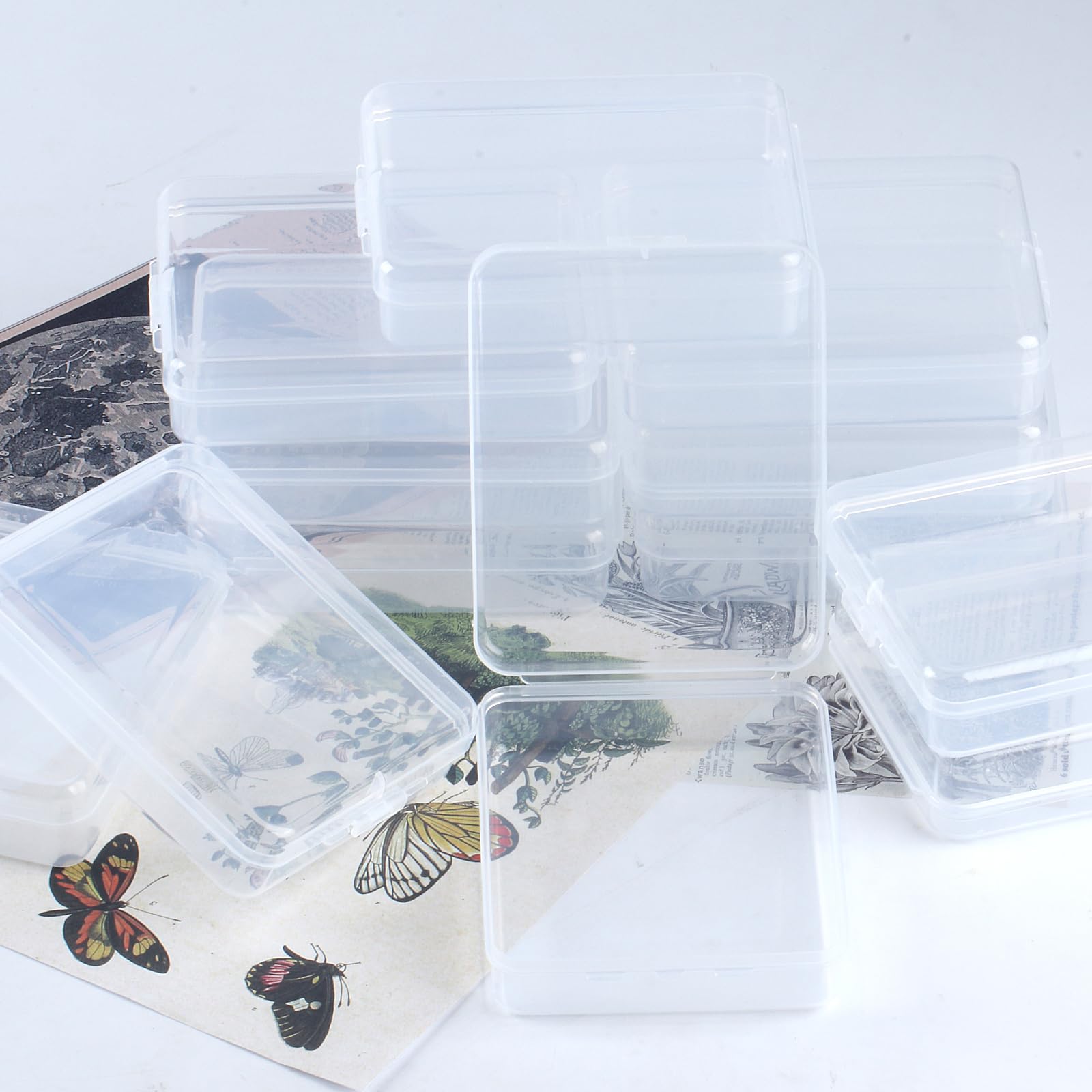 XhjzgcTech 12 Pcs Mini Clear Plastic Beads Storage Containers Box with Hinged Lid for Jewelry Beads Crayon Accessories Craft Organizers and Storage Boxes