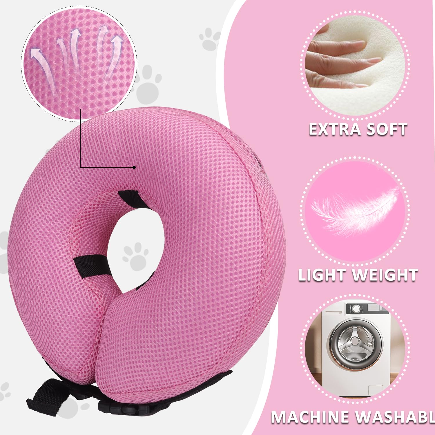 Winmily Dog Donut Collar,Breathable Soft Inflatable Dog Cone Collar for Large Medium Small Dogs Cats Alternatives After Surgery,E Collar,Elizabethan Collar for Dogs Recovery-Pink