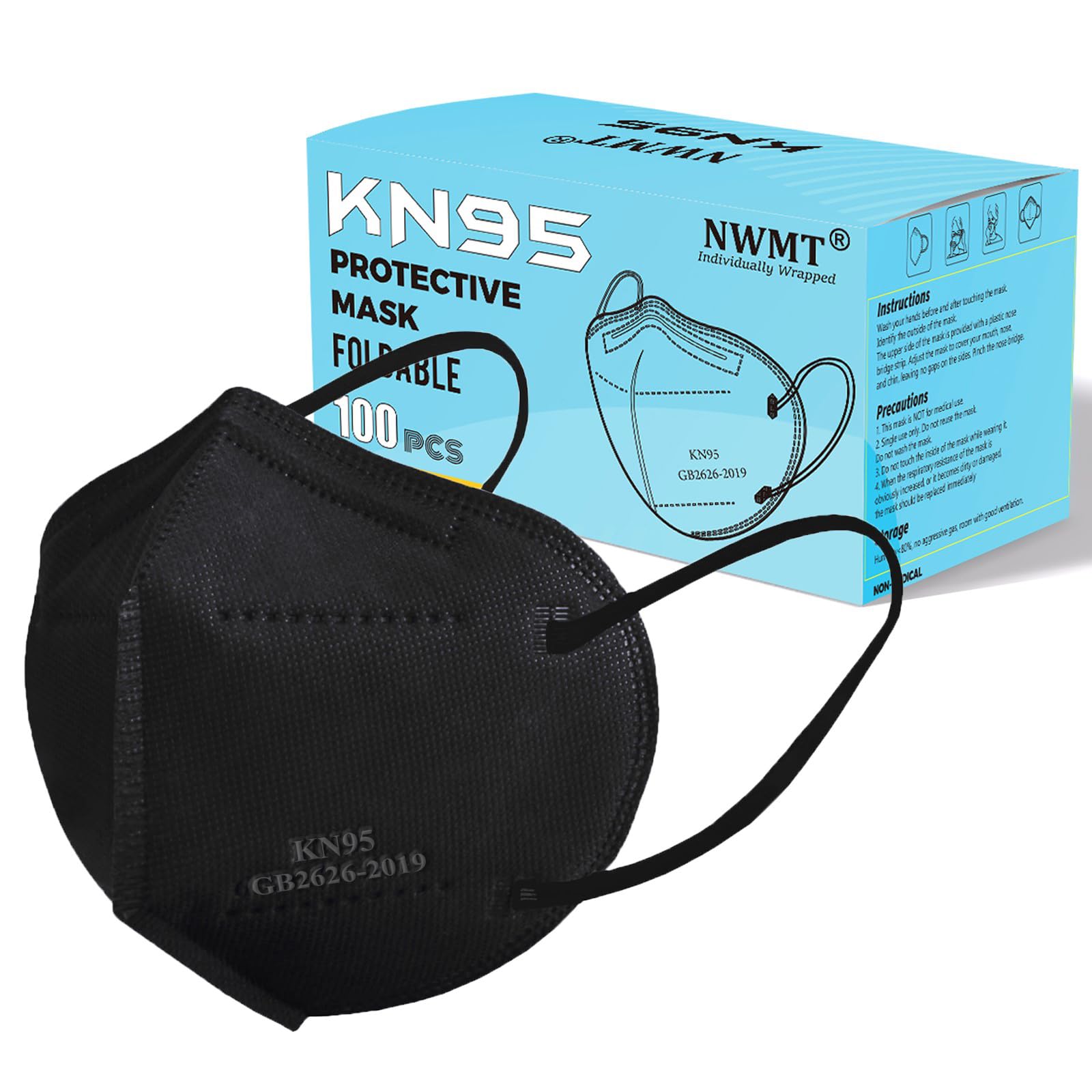 Black KN95 Face Masks 100 Pack Breathable Disposable Face Masks