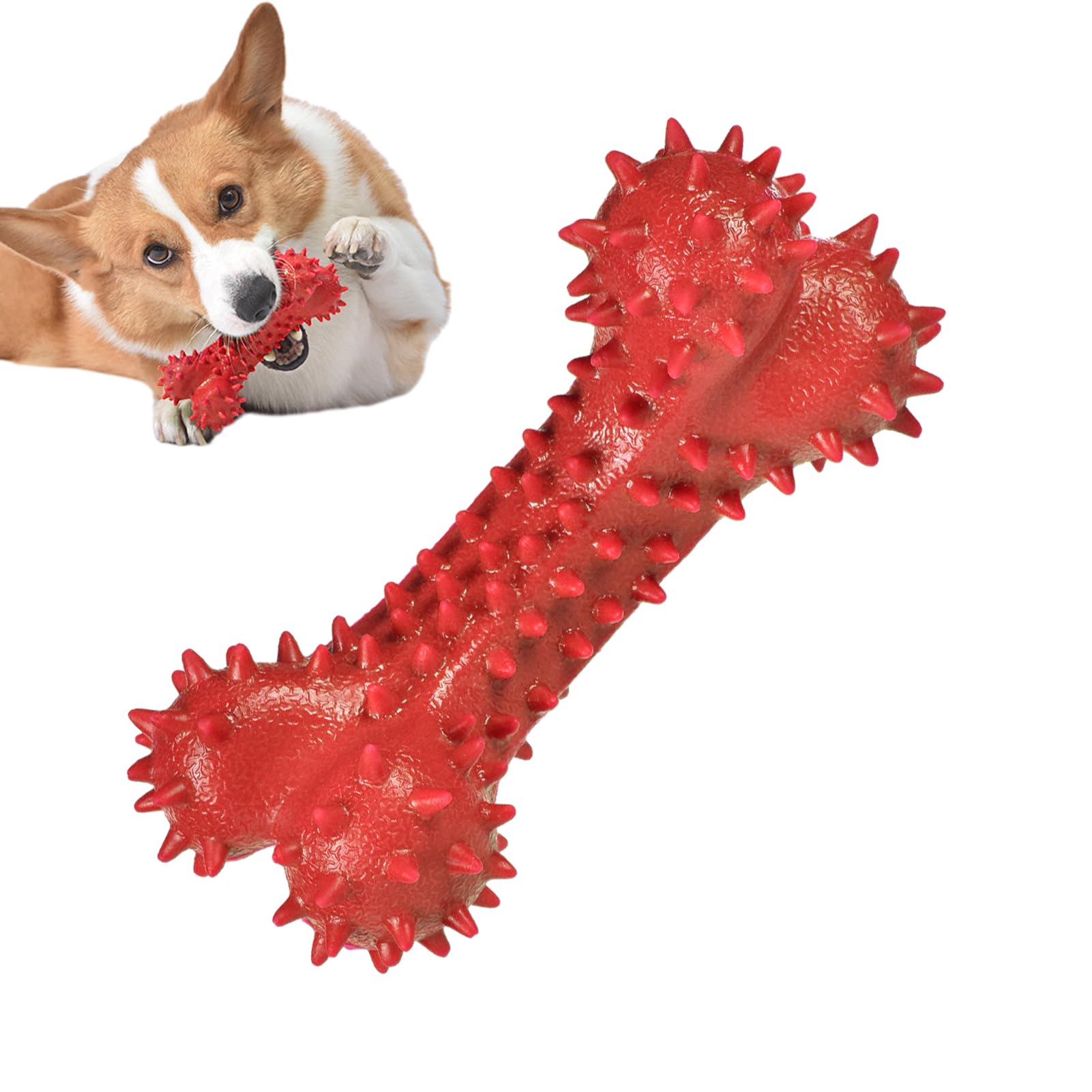 KSIEE Bone Dog Toy, Puppy Chew Toys Rubber, Teething Pet Toys, Natural Puppy Toys for Dog, Puppy, Playtime, Promotes Dental and Gum Health for Your Pet (Red)