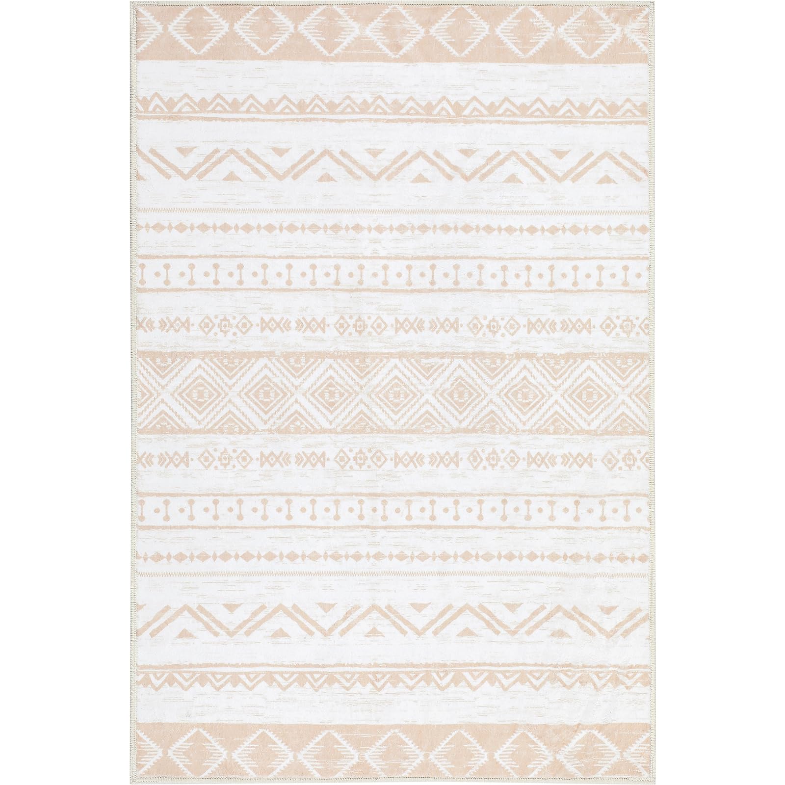 WondRg 6x9 Washable Area Rug Beige Boho Living Room Bedroom Large Throw Rug Non Slip Soft Modern Moroccan Indoor Floor Carpet for Dining Room Office Entryway Kitchen Nursery