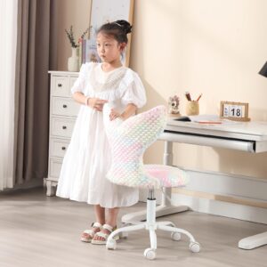 Guyou Cute Fuzzy Desk Chair for Kids/Girls/Boys, Mermaid Kids Study Chair Fluffy Children’s Swivel Chair with Wheels and Adjustable Height for Computer/Bedroom/Study Room Reading (Light Colorful)