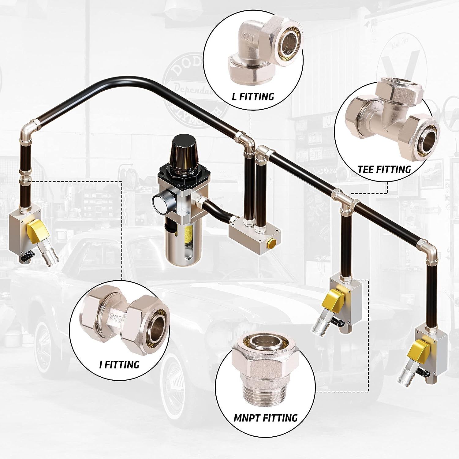 ANCIMOON 3/4’’ Straight Fittings, 3/4’’ Piping x 3/4’’ Male NPT Adapter Fittings, Seal Tape Needed, Brass-Nickel Plated, 2PCS for Garage Shop Compressed Air Line Piping System Kit