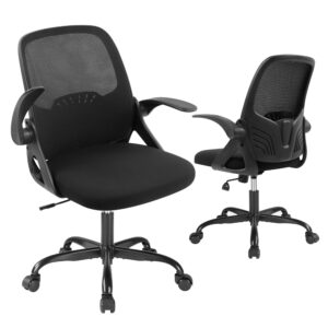 Larksperal Comfy Ergonomic Office Chair - Swivel Mid Back Computer Chair with Lumbar Support, Wheel & Flip-Up Armrests, Adjustable Mesh Desk Chair for Home, Work, Study, 300 lbs Capacity, Black