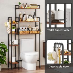 Homsorout Bathroom Organizers and Storage Cabinet - Over The Toilet Storage Cabinet with Adjustable Shelf 2 Baskets, Bathroom Shelf with Hooks Bathroom Storage Rack, Brown