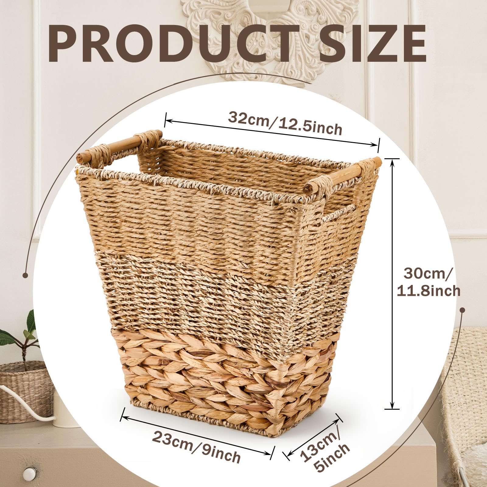 Mifoci 2 Pcs Wicker Trash Basket for Bathroom Woven Rattan Garbage Basket with 50 Plastic Garbage Bags, Boho Wicker Trash Can for Bathroom Kitchen Bedroom, Wicker Garbage Can(Multicolor)