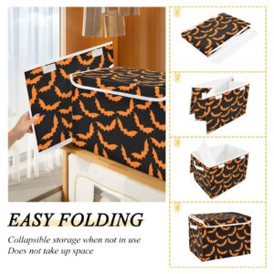 Storage Bins with Lid Orange Bat Halloween Black Toys Fabric Storage Basket Large Collapsible Organizers Bedroom Storage Boxes Cubes and Handles for Clothes Office Shelves