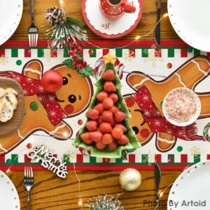 Artoid Mode Gingerbread Candy Cane Christmas Table Runner, Seasonal Winter Kitchen Dining Table Decoration for Home Party Decor 13x72 Inch