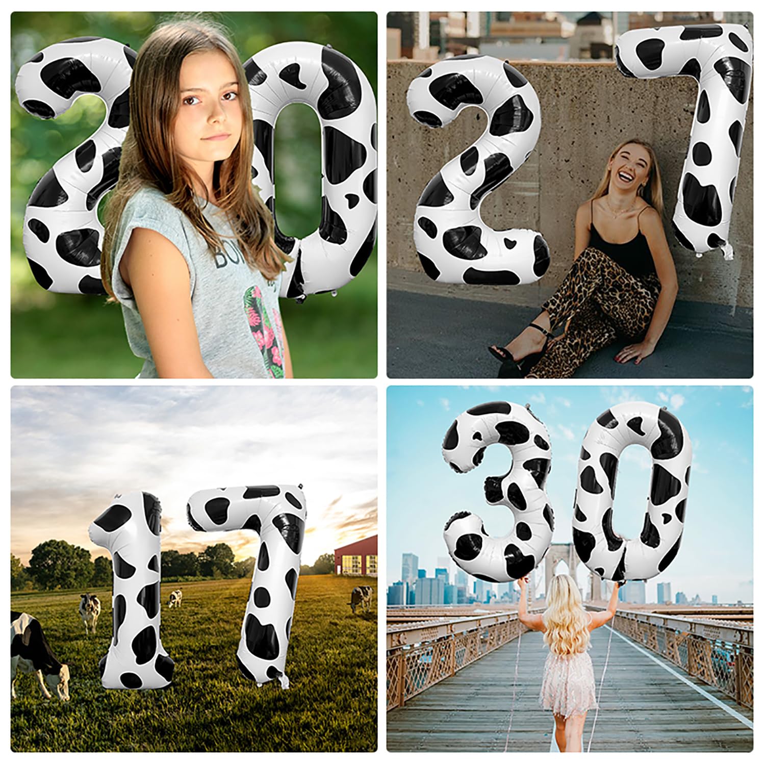 YFHVJTKO 40 Inch Cow Number 11 Foil Balloons 11 Celebration Decorations for Happy 11th Birthday Party Wedding Bridal Shower Engagement Photo Shoot Anniversary Decoration, Number 11 Black White Balloon