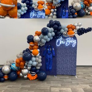 MOMOSHERO 178Pc Blue and Orange Balloons Arch Garland Kit,Dusty Dark Slate Blue/Baby Light Blue/Double Stuffed Orange/White Sand Balloon,Baby Shower Birthday Gender Reveal Easter Graduate Party Supply