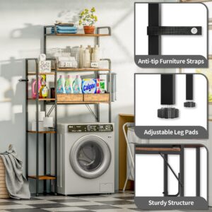 Homsorout Bathroom Organizers and Storage Cabinet - Over The Toilet Storage Cabinet with Adjustable Shelf 2 Baskets, Bathroom Shelf with Hooks Bathroom Storage Rack, Brown