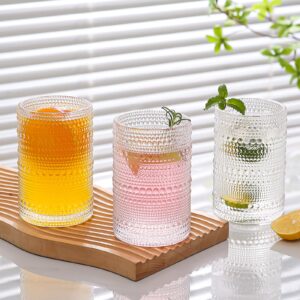 Amyoole 15oz Hobnail Drinking Glasses Set of 6,Clear Vintage Glassware Embossed Water Tumbler,Cocktail Glass Cups for Beer,Whiskey,Juice and Various Mixed Drinks