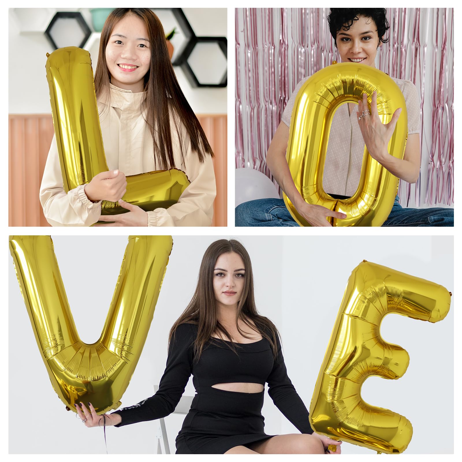 “40” Inch Large Gold Letter Balloons, Big Size Jumbo Helium Mylar Foil Party Balloons"E"for Birthday Party Decorations, Party Wedding Bachelorette Bridal Shower Decoration Holiday Balloon Decoration