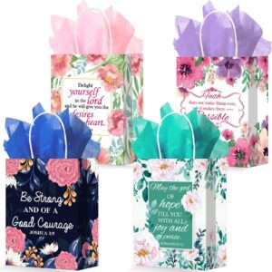 24 pcs religious gift bags bible gift paper bags with 24 tissues bible verse paper bags with handles inspirational flower christian gift bags for girls birthday wedding party baptism spring favors