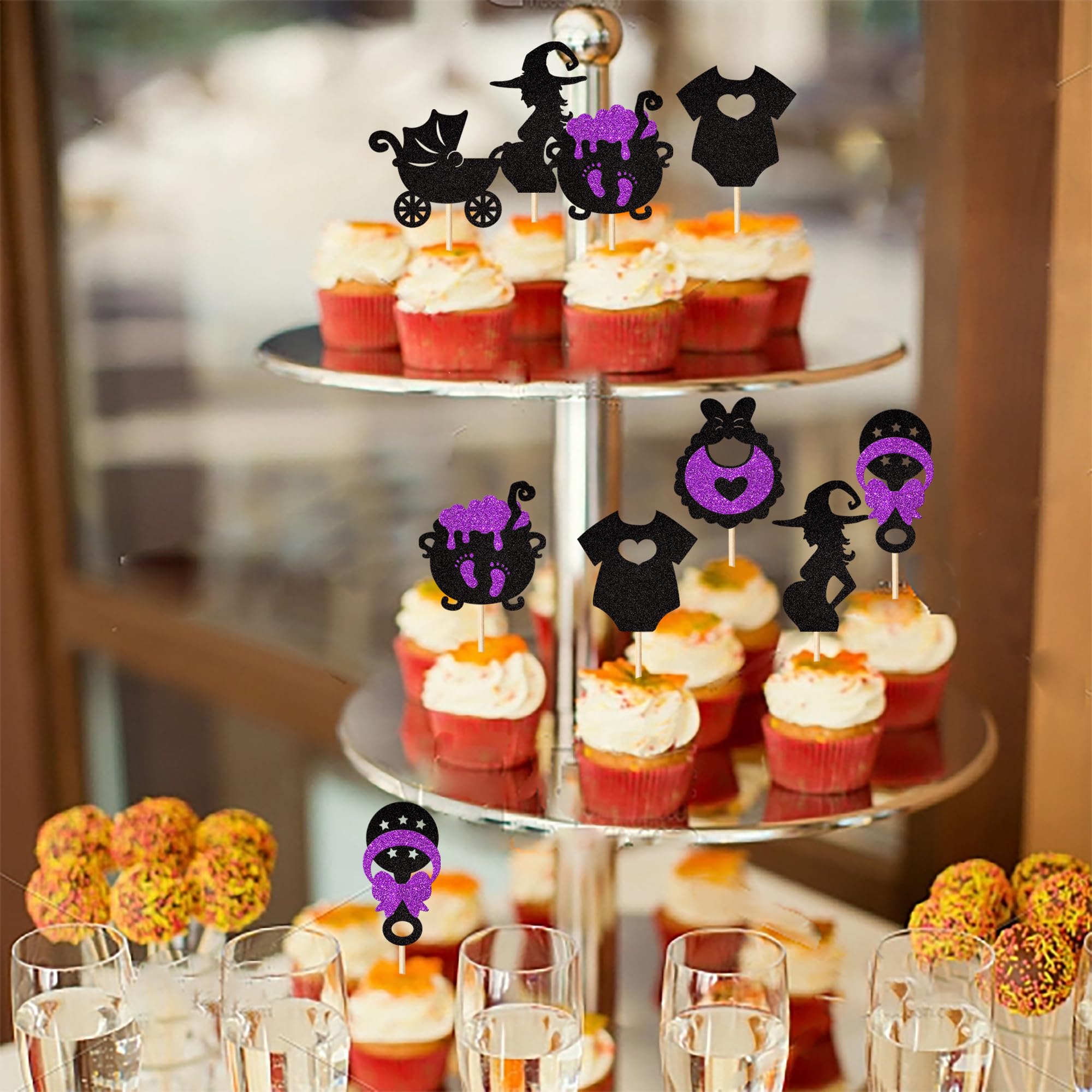 24 Pack Halloween Baby Shower Cupcake Toppers A Baby Is Brewing Cupcake Picks Witch Pregnant Women Halloween Gneder Reveal Cupcake Decorations Party Supplies Black Pink