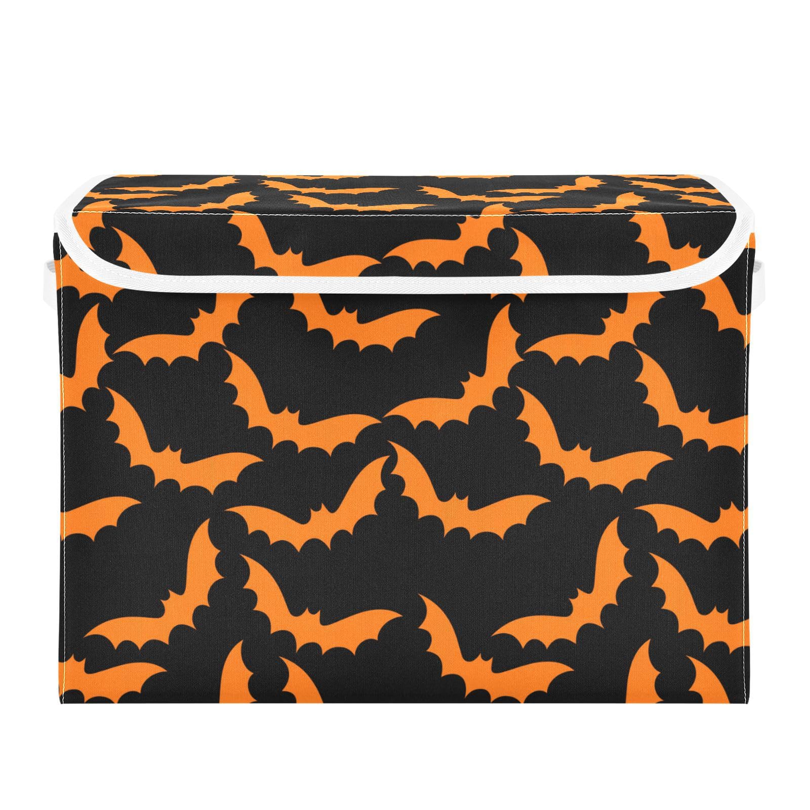 Storage Bins with Lid Orange Bat Halloween Black Toys Fabric Storage Basket Large Collapsible Organizers Bedroom Storage Boxes Cubes and Handles for Clothes Office Shelves