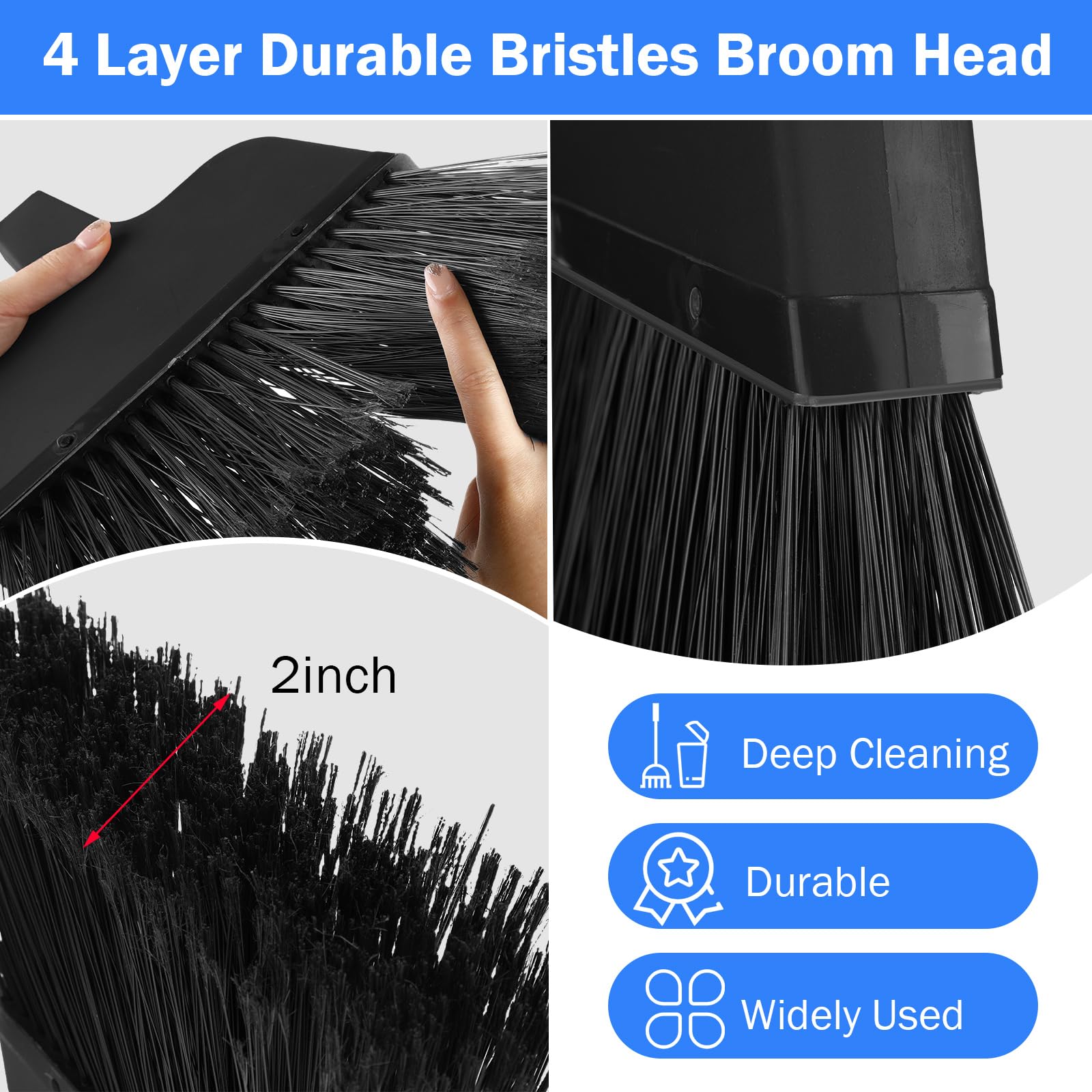 Roshtia 10 Pcs Heavy Duty Broom Outdoor Indoor Broom for Floor Cleaning Commercial Angle Broom with 47 Inch Adjustable Long Handle Stiff Bristles Broom for Home Garage Kitchen Office (Black)