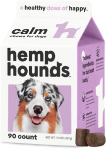 hemp hounds - melatonin free calming chews for dogs - fireworks stress - dog calming treats for anxiety relief - 90 count - dog separation anxiety treats - beef liver flavor - adaptogens - 11.9 oz