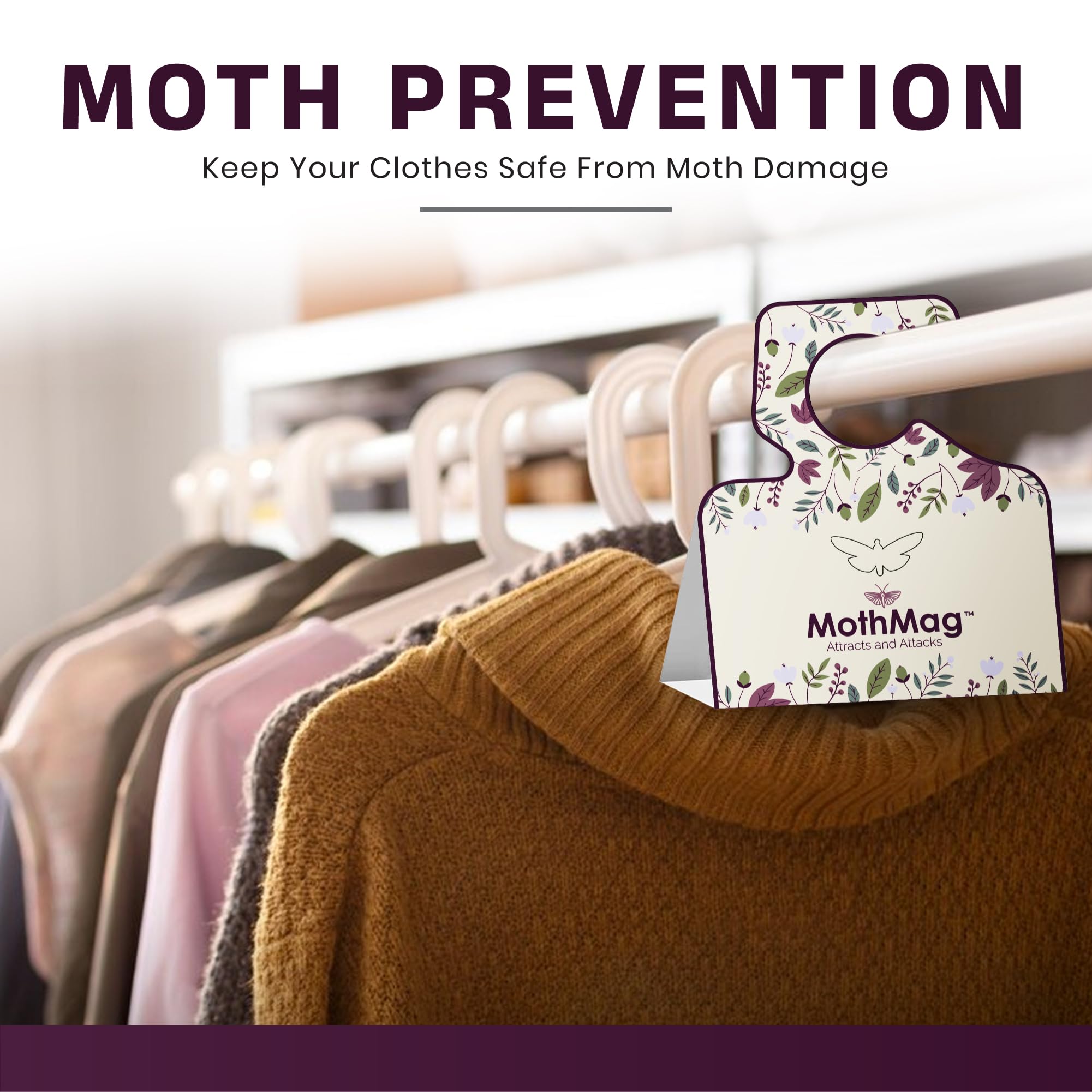 MothMag Moth Traps for Clothes, Closets, Fabrics, and Carpets, Clothes Moth Traps, Closet Moth Traps, Clothing Moth Pheromone Traps, Mothballs Alternative, Moth Repellent for Closets (12 Pack)