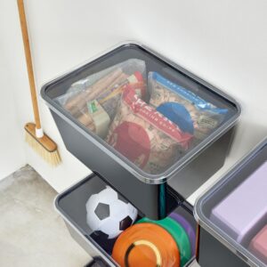 idesign storage bin with lid & wall mount bracket, the wallspace collection – 16" x 12" x 8", clear bin