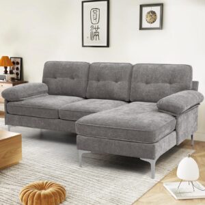 KIMOHOME 81" Convertible Sectional Sofa Couch, Chenille L-Shape Sofa Couch with Wide Chaise Lounge for Living Room, Small Couches for Small Spaces(Light (Light Grey)