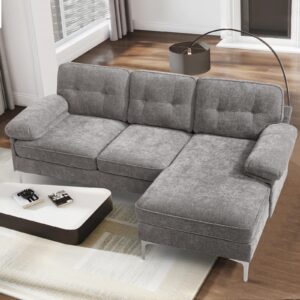 kimohome 81" convertible sectional sofa couch, chenille l-shape sofa couch with wide chaise lounge for living room, small couches for small spaces(light (light grey)