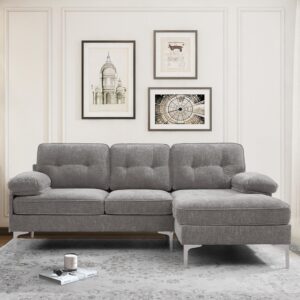 KIMOHOME 81" Convertible Sectional Sofa Couch, Chenille L-Shape Sofa Couch with Wide Chaise Lounge for Living Room, Small Couches for Small Spaces(Light (Light Grey)