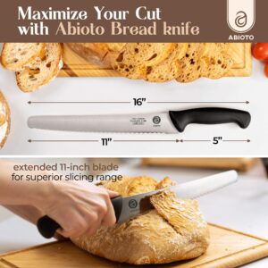 ABIOTO Serrated Bread Knife for Homemade Bread - Perfect 11-Inch Sourdough Bread Knife Made of High Carbon Stainless Steel X30 Cr13 with One-Sided Sharp Serrations and Ergonomic Handle