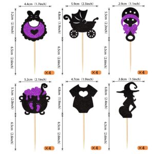 24 Pack Halloween Baby Shower Cupcake Toppers A Baby Is Brewing Cupcake Picks Witch Pregnant Women Halloween Gneder Reveal Cupcake Decorations Party Supplies Black Pink